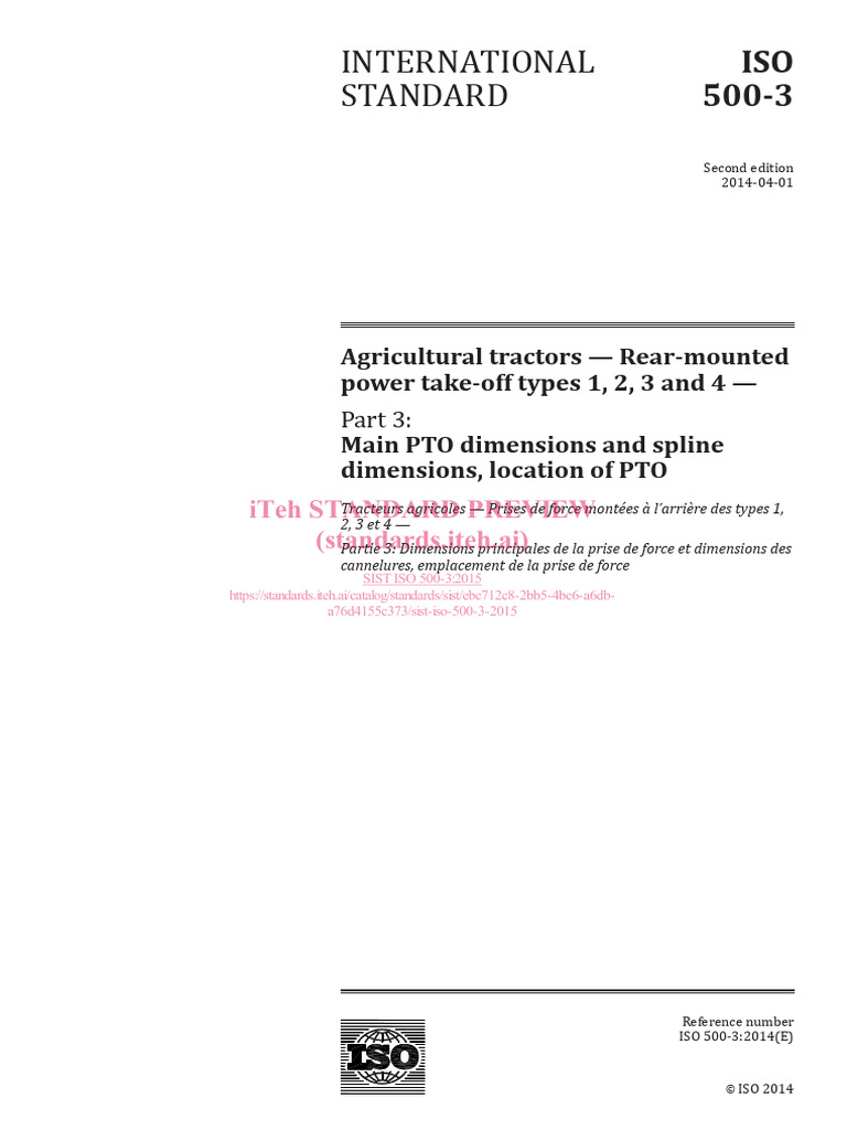ISO 500-3: PTO Dimensions for Tractors | PDF | International ...