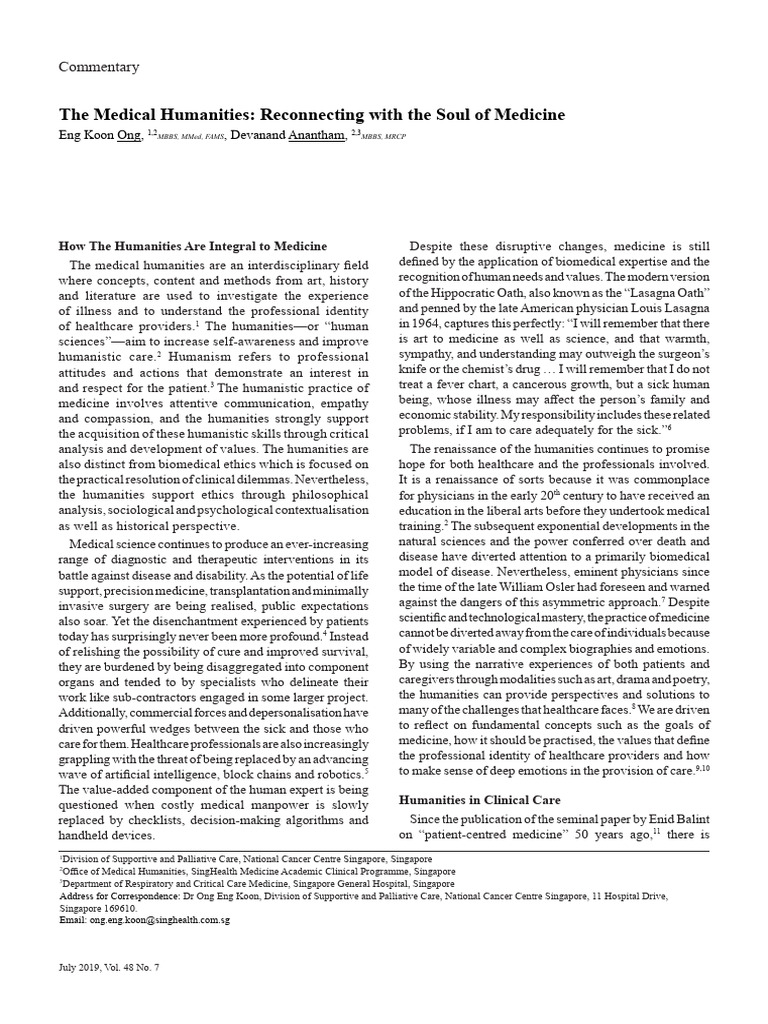 The Role of Humanities in Medicine | PDF | Medicine | Health Care