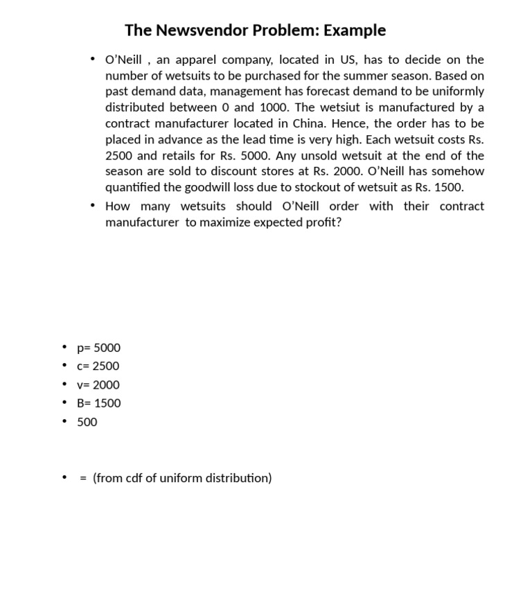 L10 - The Newsvendor Problem-Example | PDF