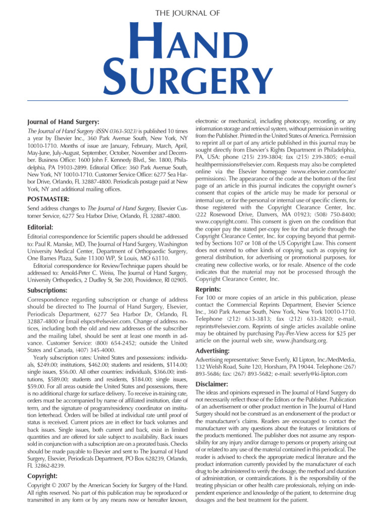 Journal of Hand Surgery Overview | PDF