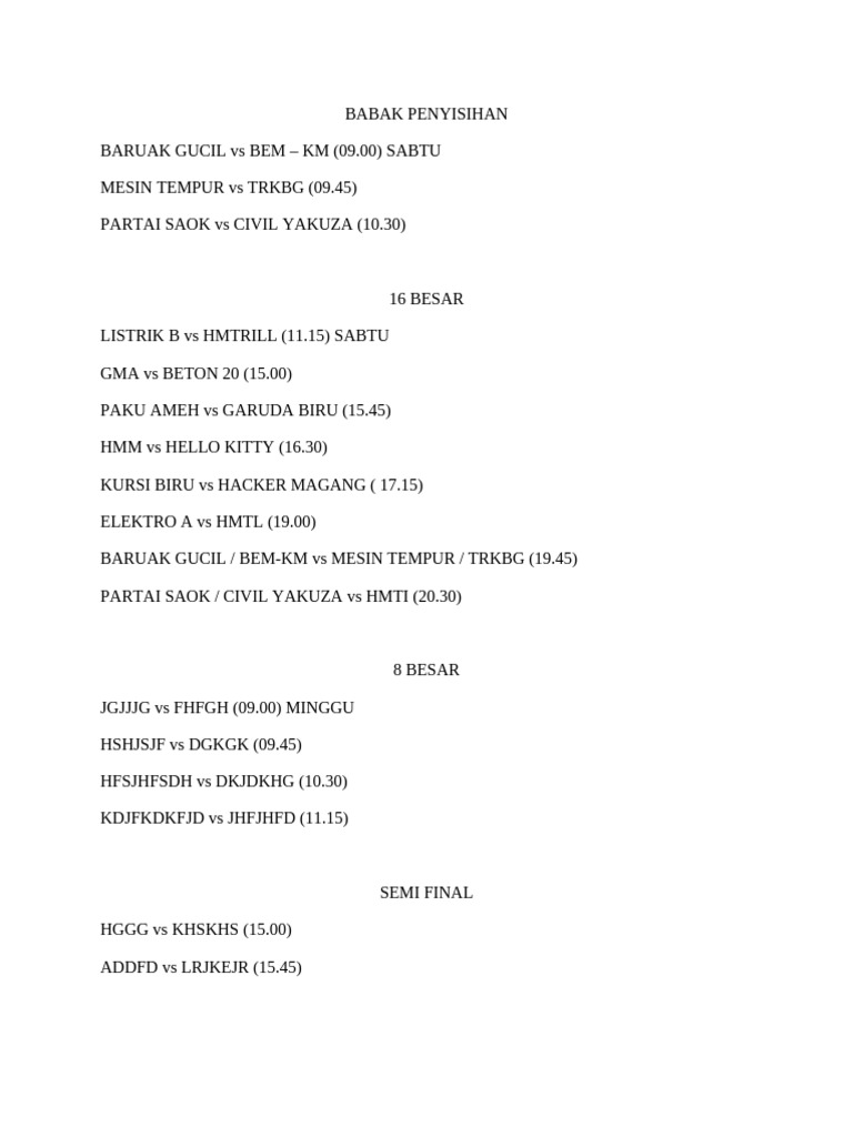 Jadwal Pertandingan | PDF