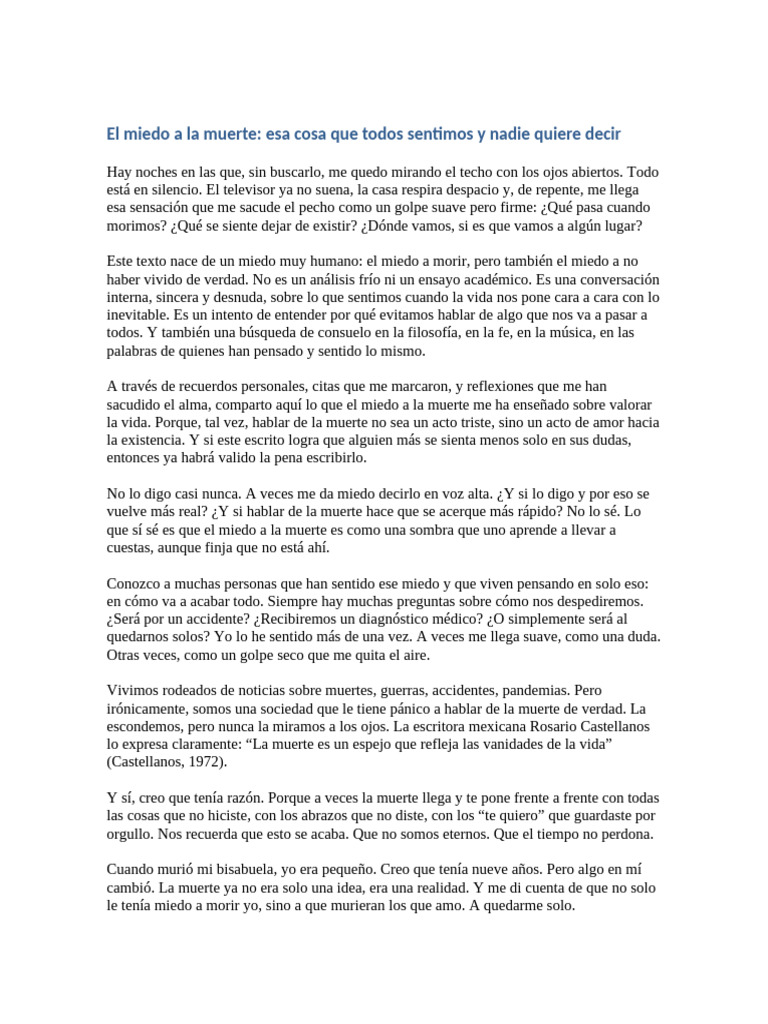 Reflexiones sobre el miedo a la muerte | PDF | Muerte | Verdad