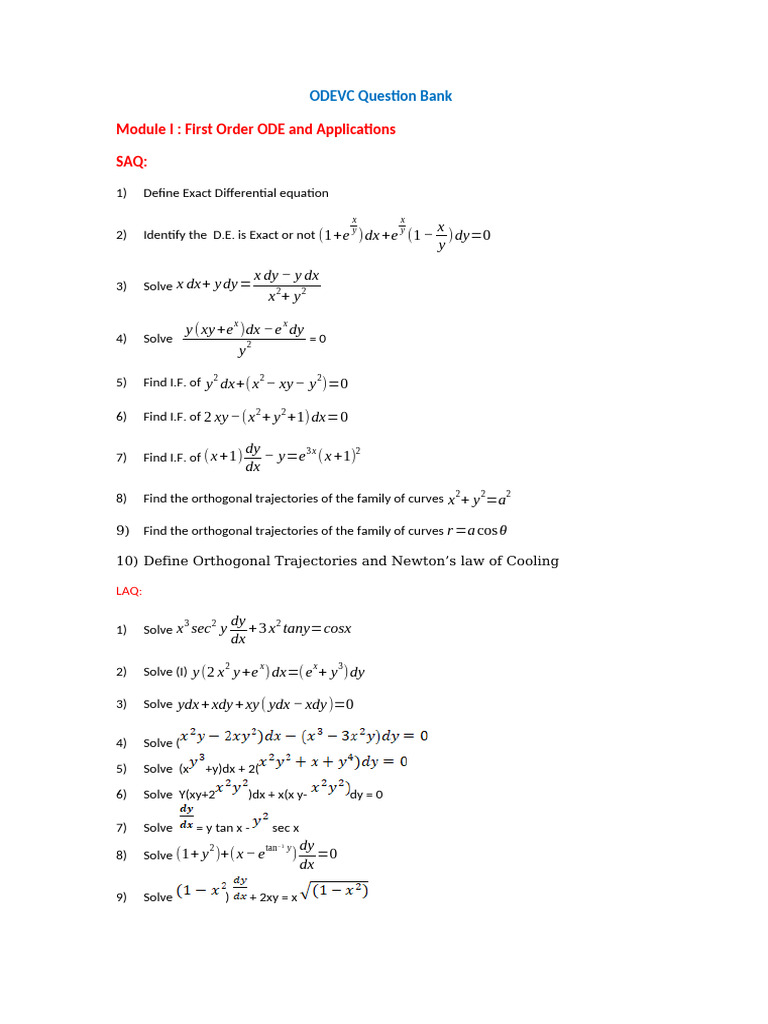 ODEVC QB For Semester Exams | PDF | Linear Algebra | Algebra