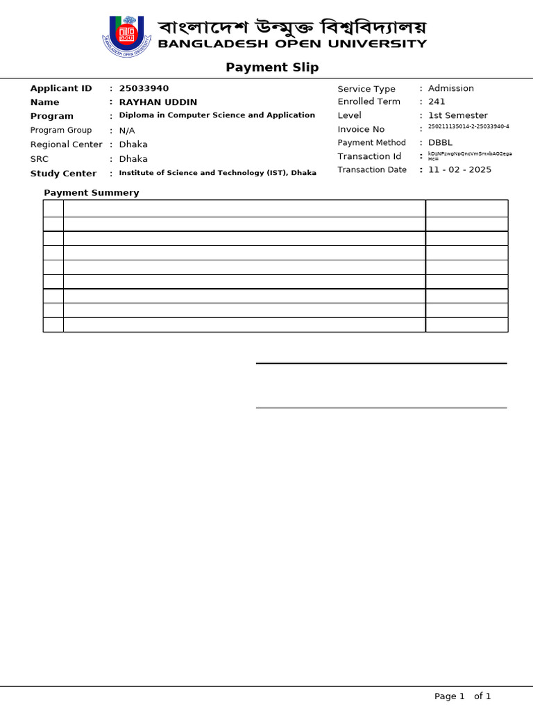 Payment Slip for IST Admission Fees | PDF | Payments