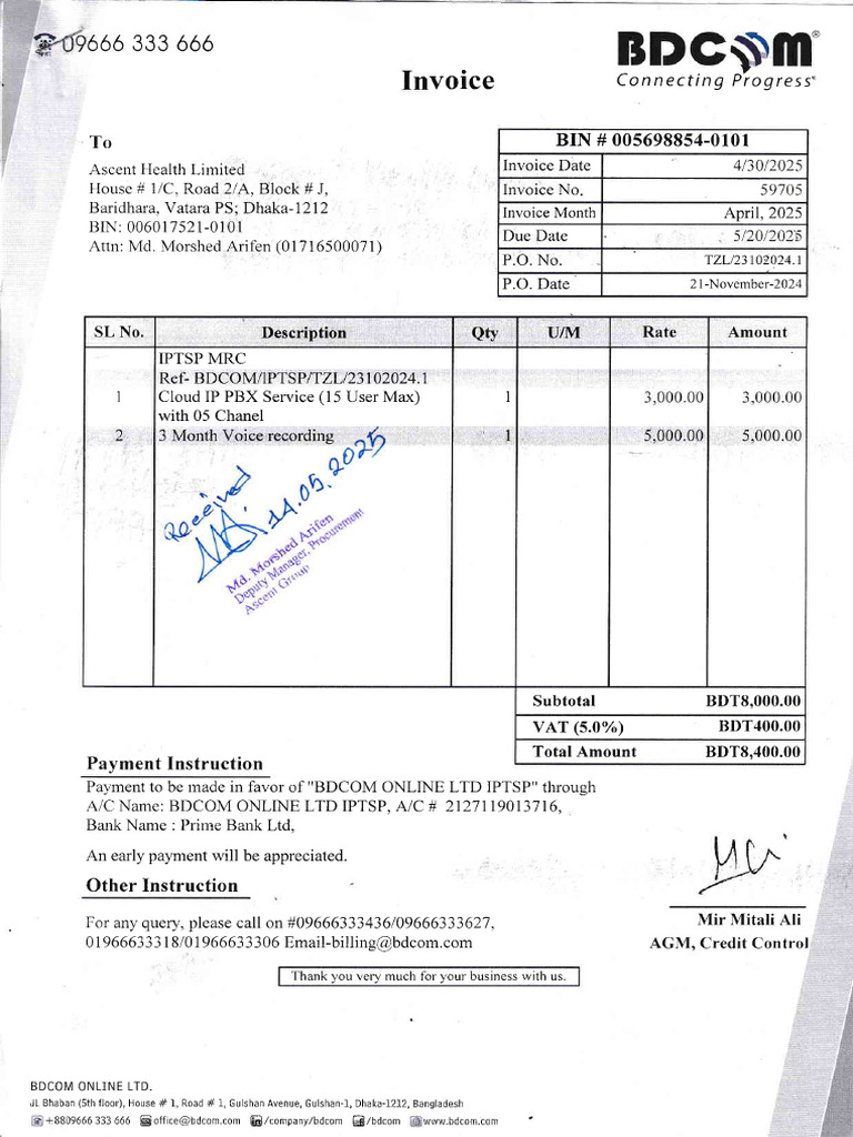 Invoice for Cloud IP PBX Service | PDF