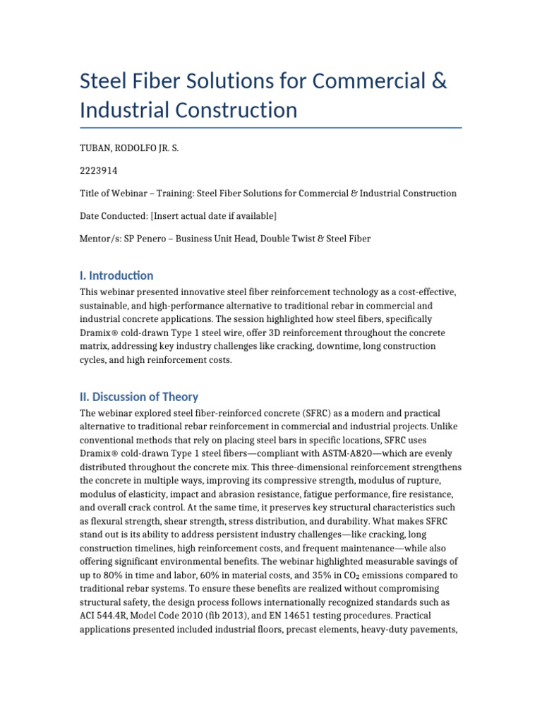 Steel Fiber Solutions in Construction | PDF | Concrete | Strength Of ...