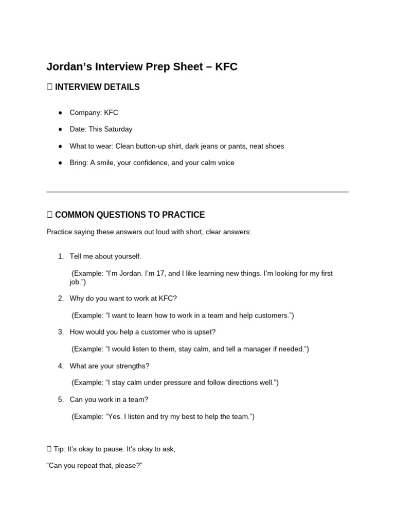KFC Interview Prep Guide for Jordan | PDF