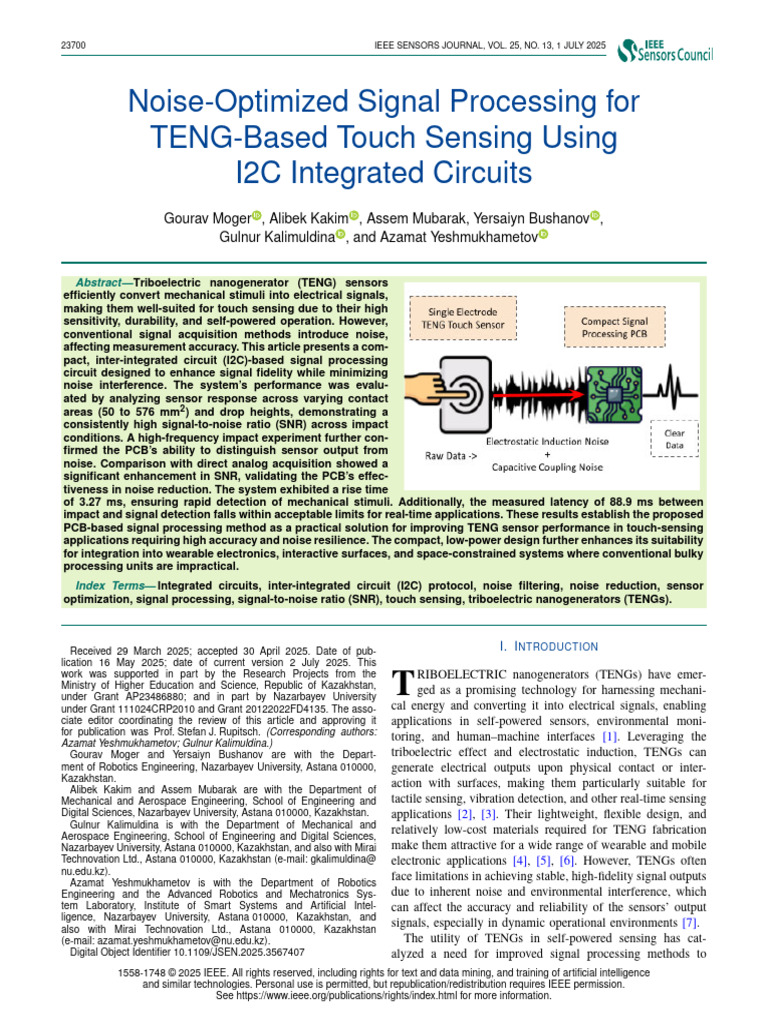 Noise-Optimized TENG Touch Sensing | PDF | Sensor | Signal To Noise Ratio