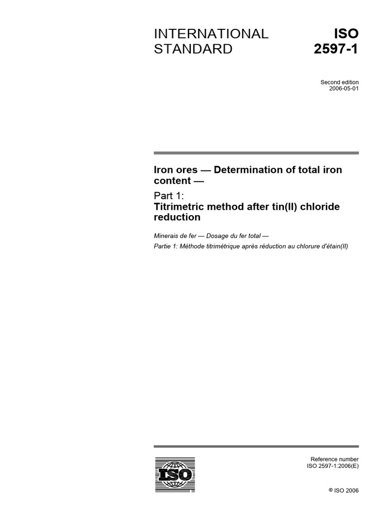 Total Iron Content in Iron Ores | PDF | International Organization For ...