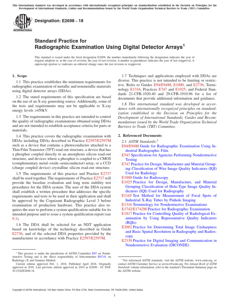 ASTM E2698: Digital Radiography Standards | PDF | Nondestructive ...