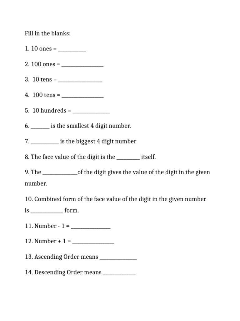 Math Fill-in-the-Blank Exercises | PDF | Length | Shape