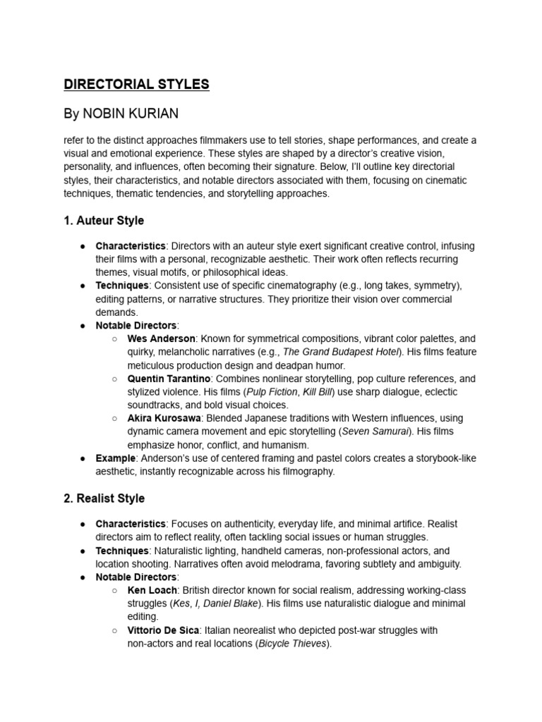 Key Directorial Styles in Filmmaking | PDF | Realism (Arts) | Narrative