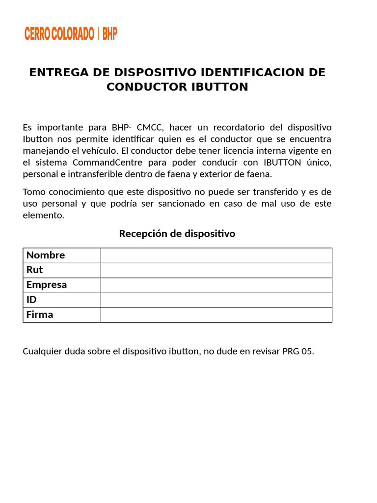Entrega y Uso del Dispositivo iButton | PDF