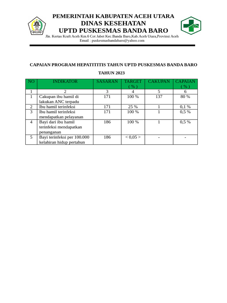 Capaian Program Hepatitis Puskesmas 2023 | PDF