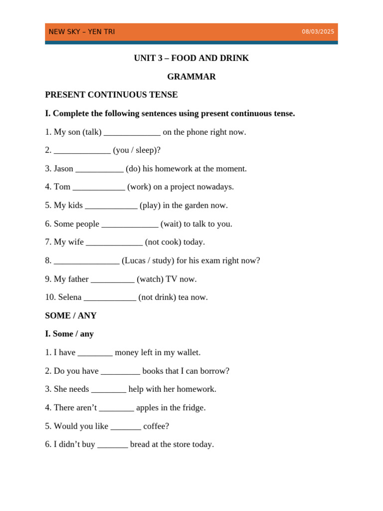 Present Continuous & Quantifiers Exercises | PDF | Chess Openings | Chess