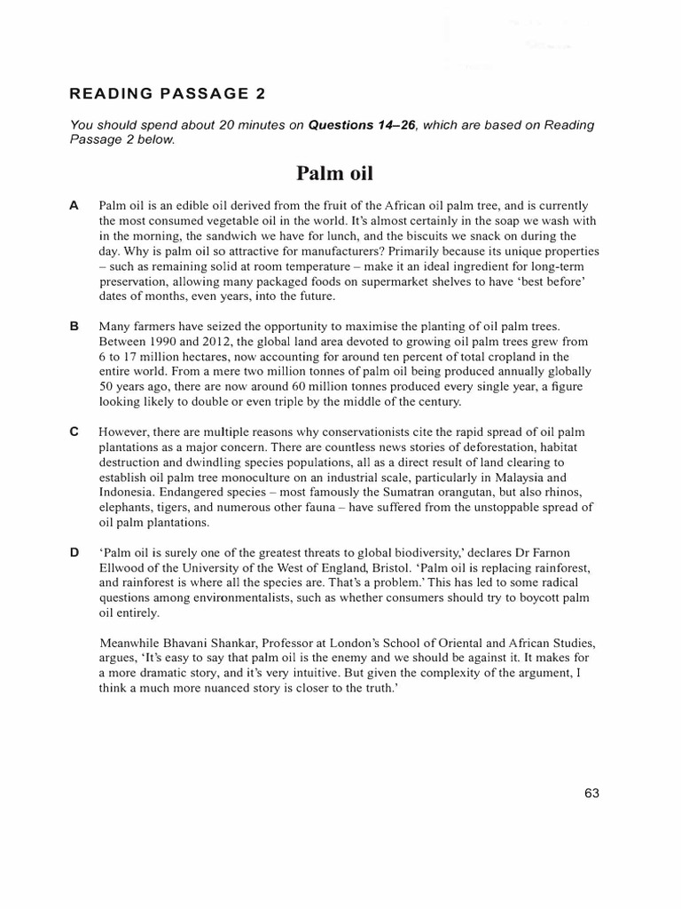 IELTS 17A Test3 Reading Passage2 打印版 | PDF | Palm Oil | Natural Environment