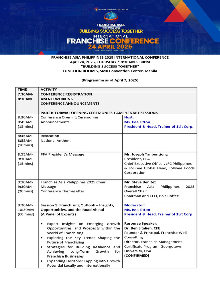Franchise Asia Philippines 2025 Conference | PDF | Franchising ...