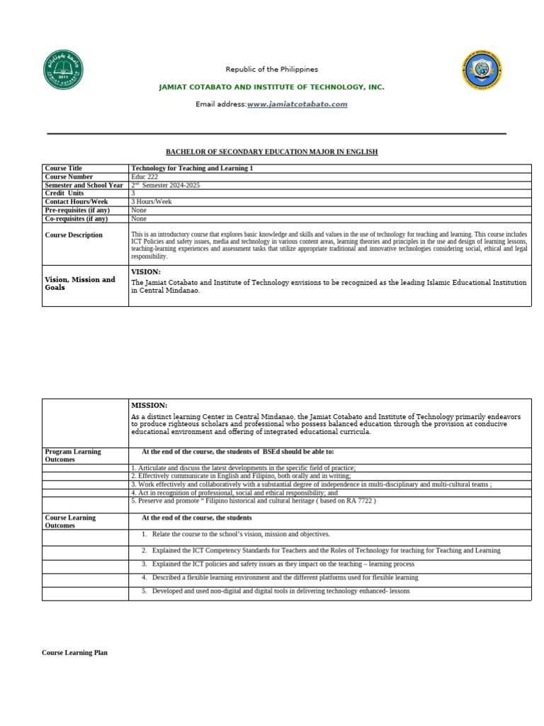 Technology in Teaching: BSEd Course Guide | PDF | Educational ...