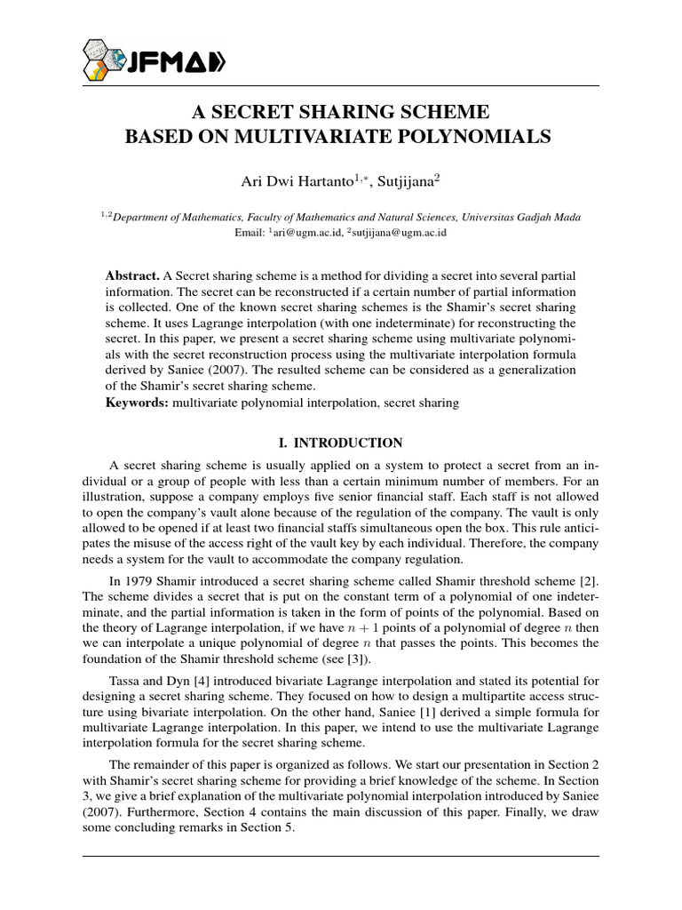 Multivariate Polynomial Secret Sharing | PDF | Polynomial | Interpolation