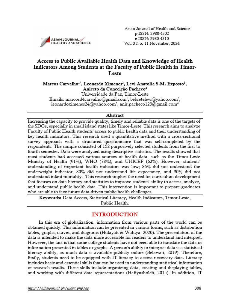 Access To Public Available Health Data and Knowledge of Health ...