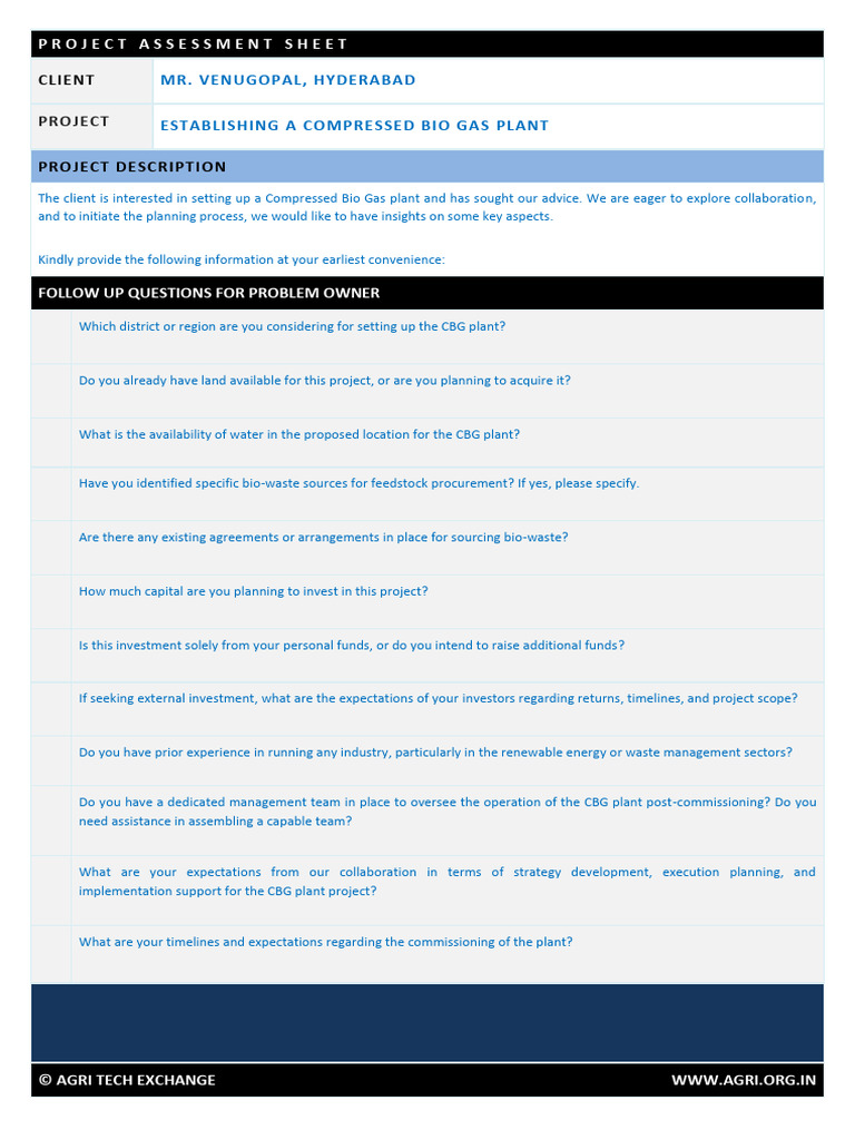 CBG Plant Project Assessment Report | PDF