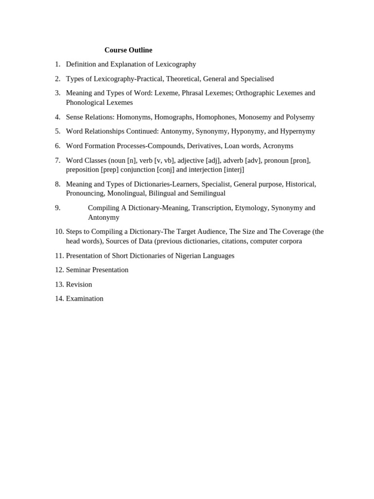 Lexicography Course Outline and Guide | PDF