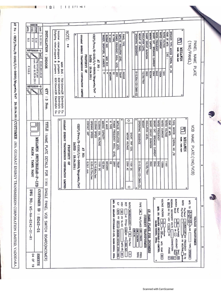 11kv Megawin Incomer Panel Wirin Diagram | PDF