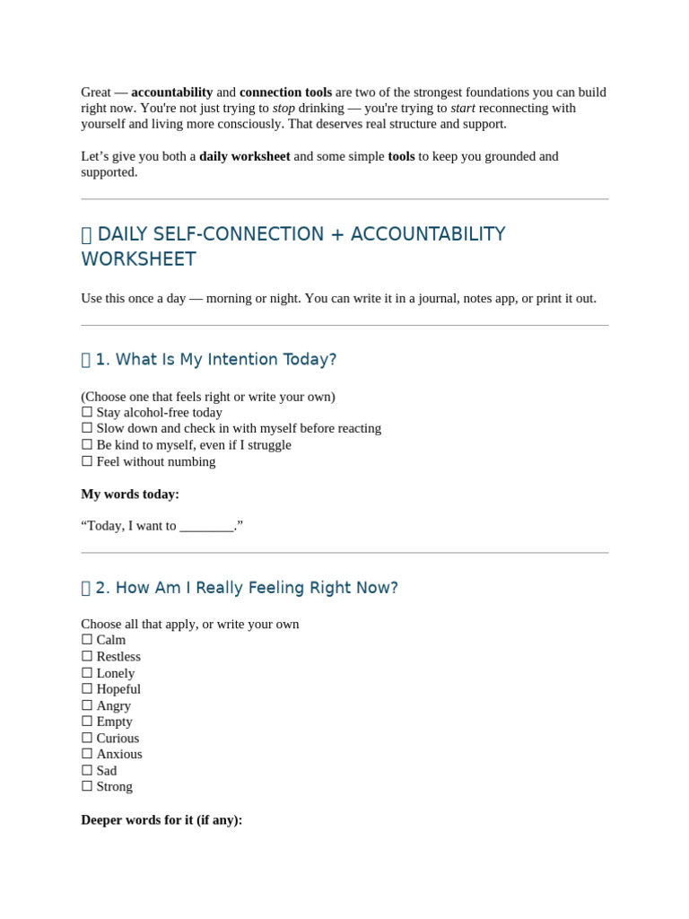 Daily Self-Connection Worksheet | PDF
