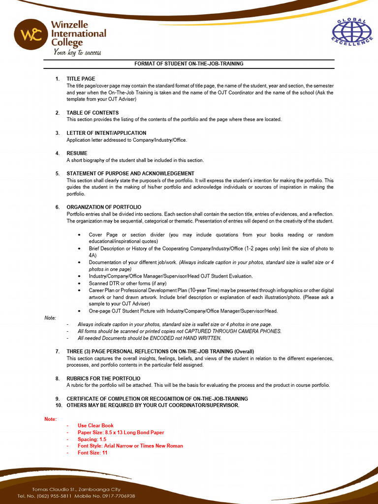 OJT Portfolio Format Guide | PDF