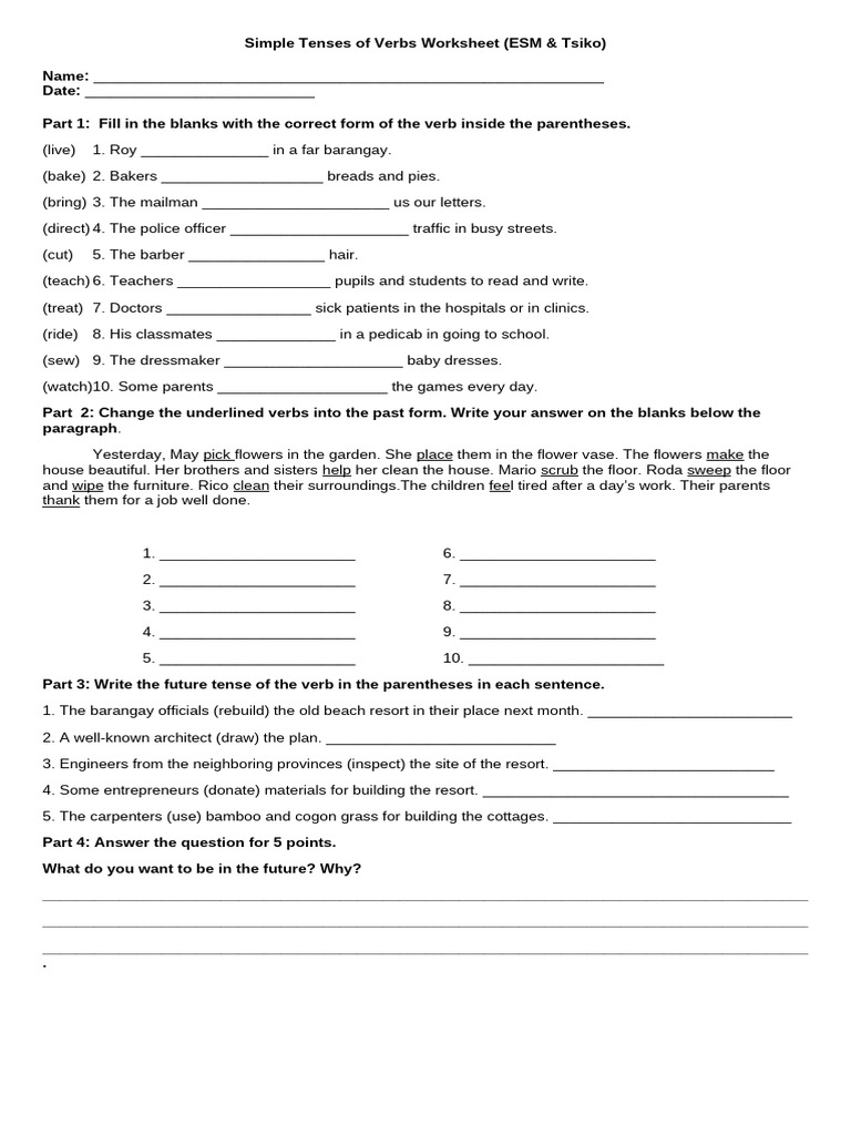 Simple Tenses Worksheet for Students | PDF | Grammar | Syntax