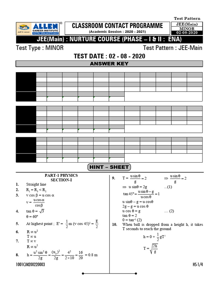 JEE Nurture Course Test Results | PDF | Educational Assessment And ...