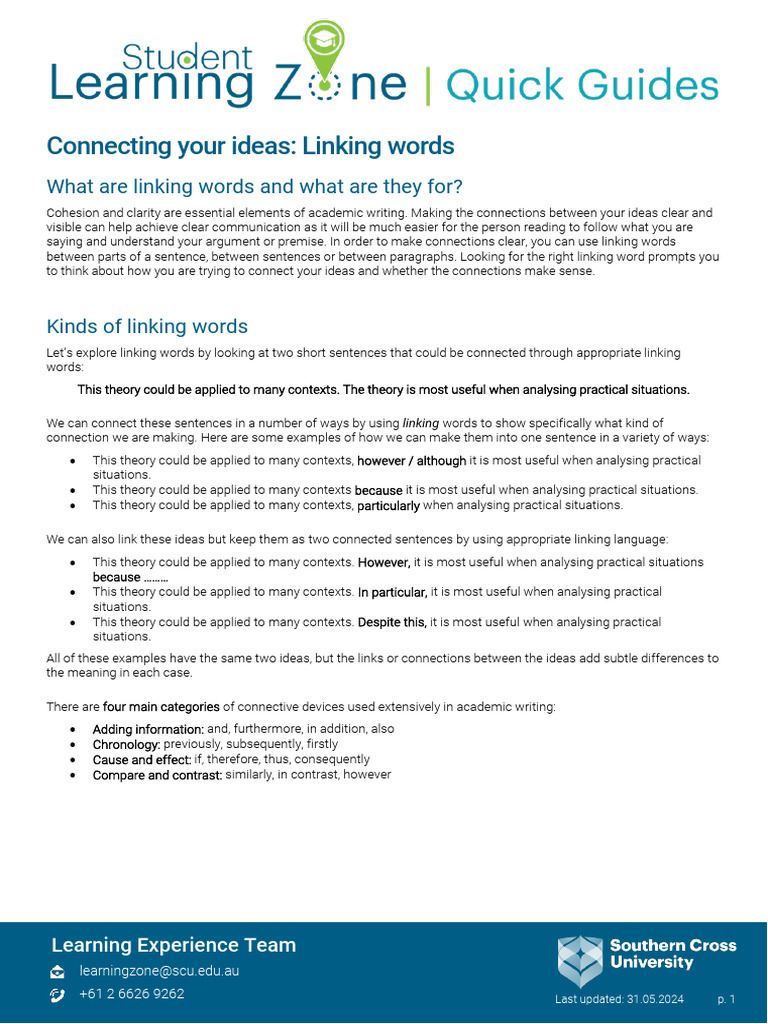 Linking Words for Academic Writing | PDF | Word | Cognition