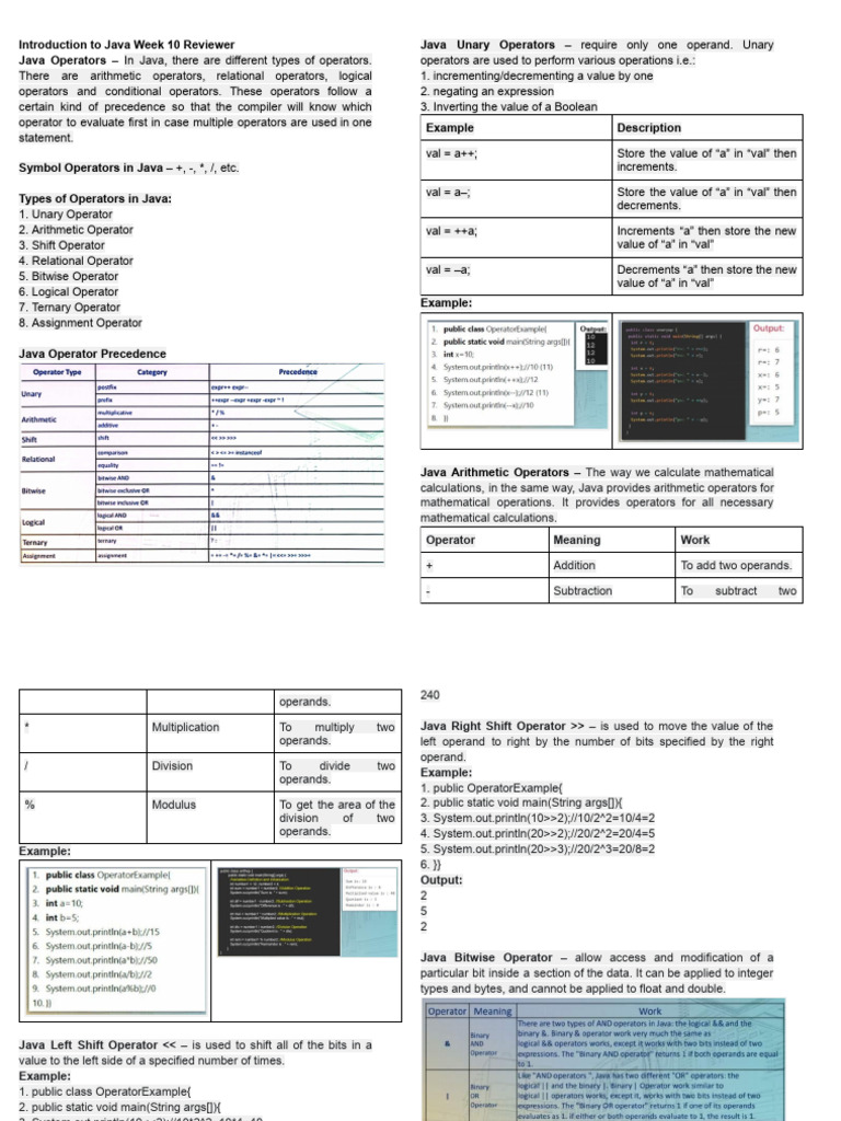 Java Operators Overview and Examples | PDF | Software Engineering ...