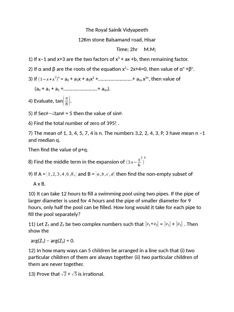 Mathematics Problems and Solutions | PDF