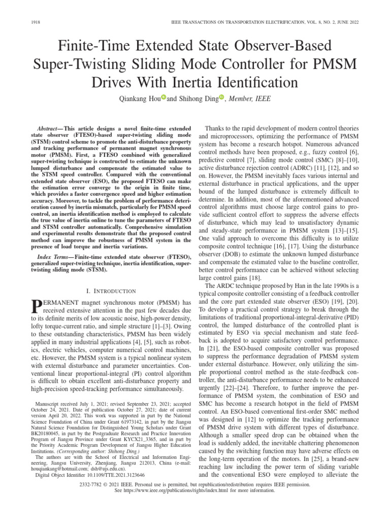 Finite-Time Extended State Observer-Based | PDF | Control Theory | Torque