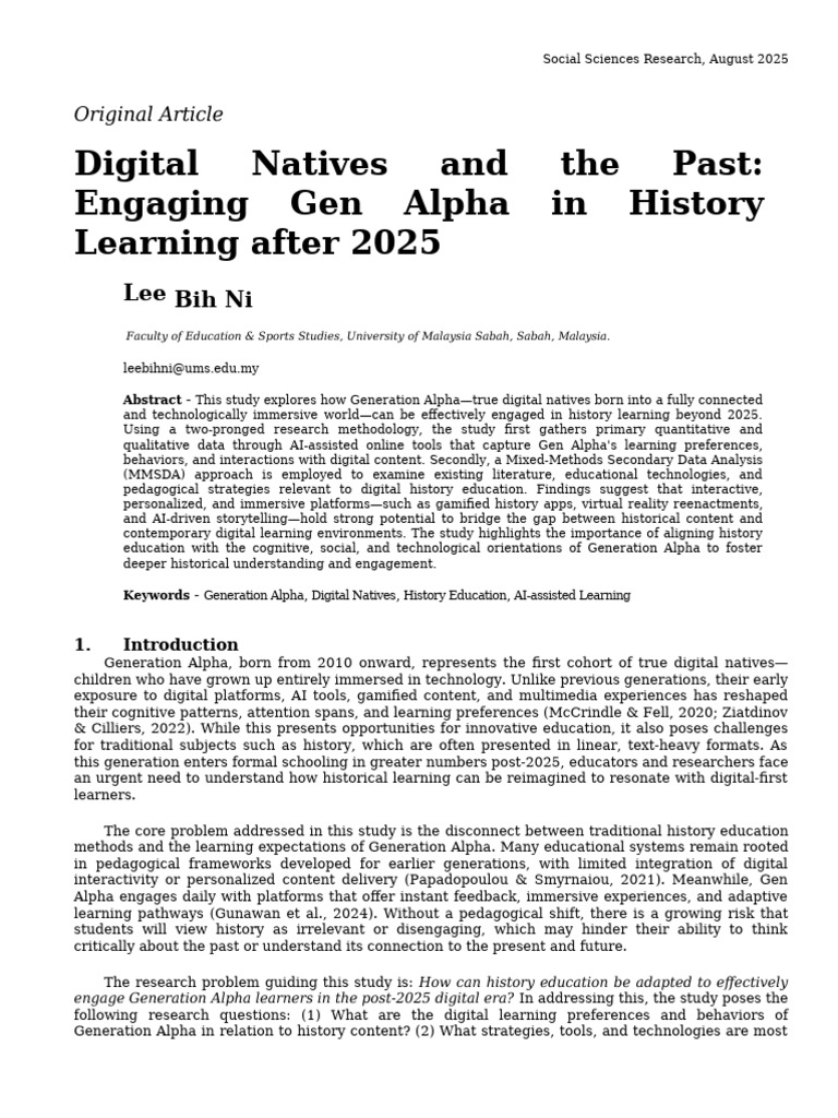 Digital Natives and The Past: Engaging Gen Alpha in History Learning ...