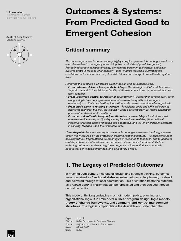 Rethinking Outcomes in Complex Systems | PDF | Governance | System