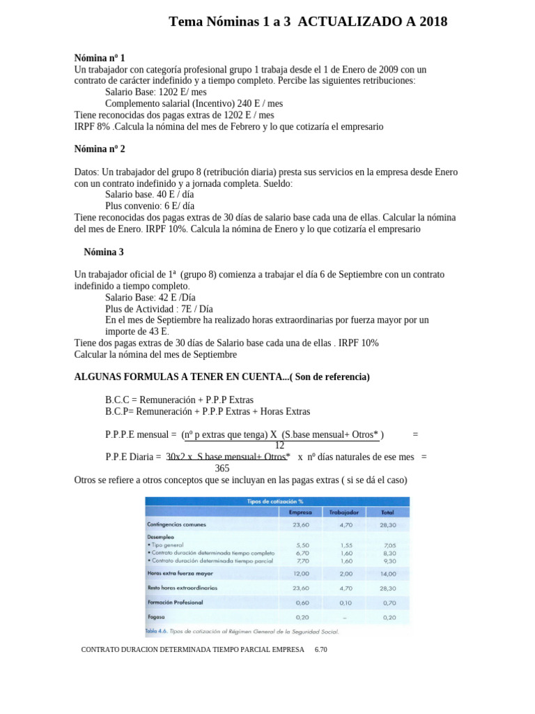 Cálculo de Nóminas: Ejemplos 2018 | PDF
