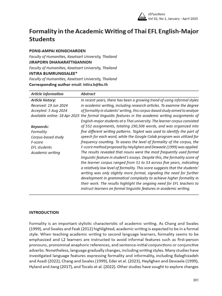 Formality in Thai EFL Academic Writing | PDF | Adjective | Adverb