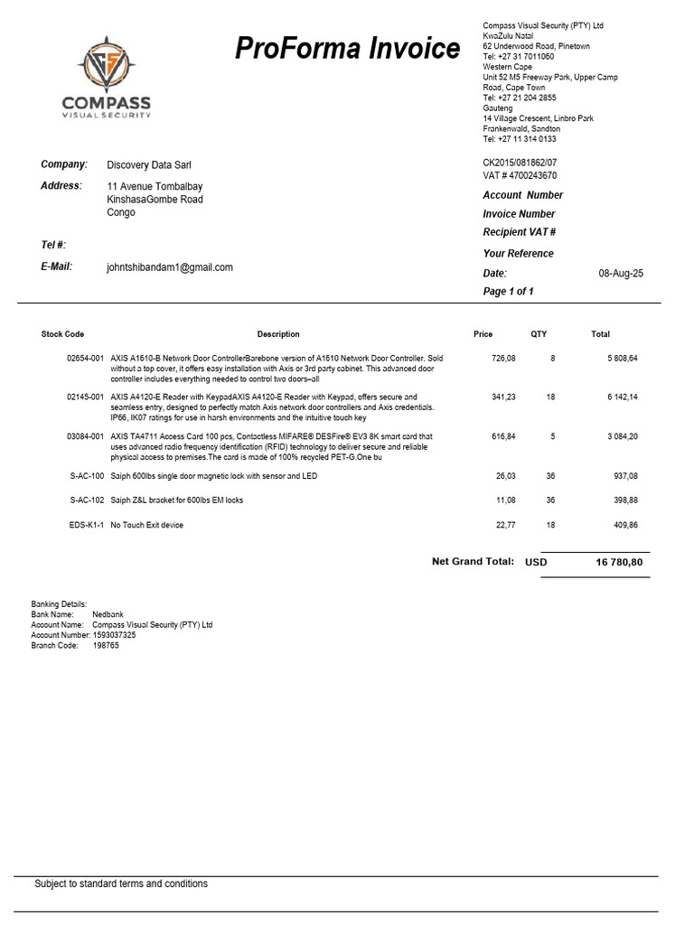 ProForma Invoice for Security Equipment | PDF | Radio Frequency ...