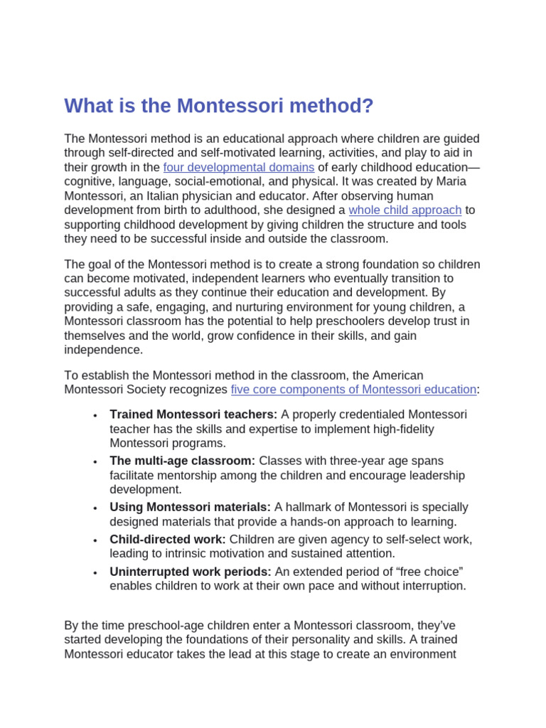 Understanding the Montessori Method | PDF | Montessori Education ...