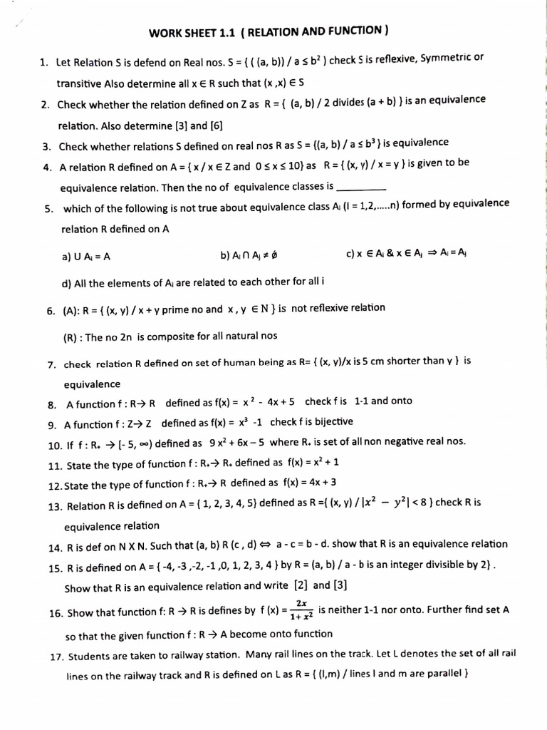 Relations and Functions Worksheet | PDF | Function (Mathematics ...