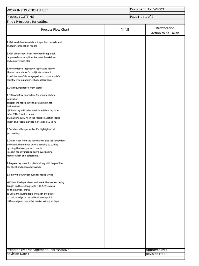 Cutting Procedure and Fabric Relaxation | PDF