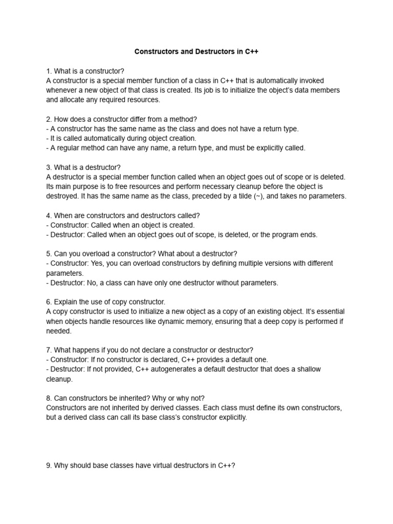 C++ Constructors and Destructors Explained | PDF | Constructor (Object ...