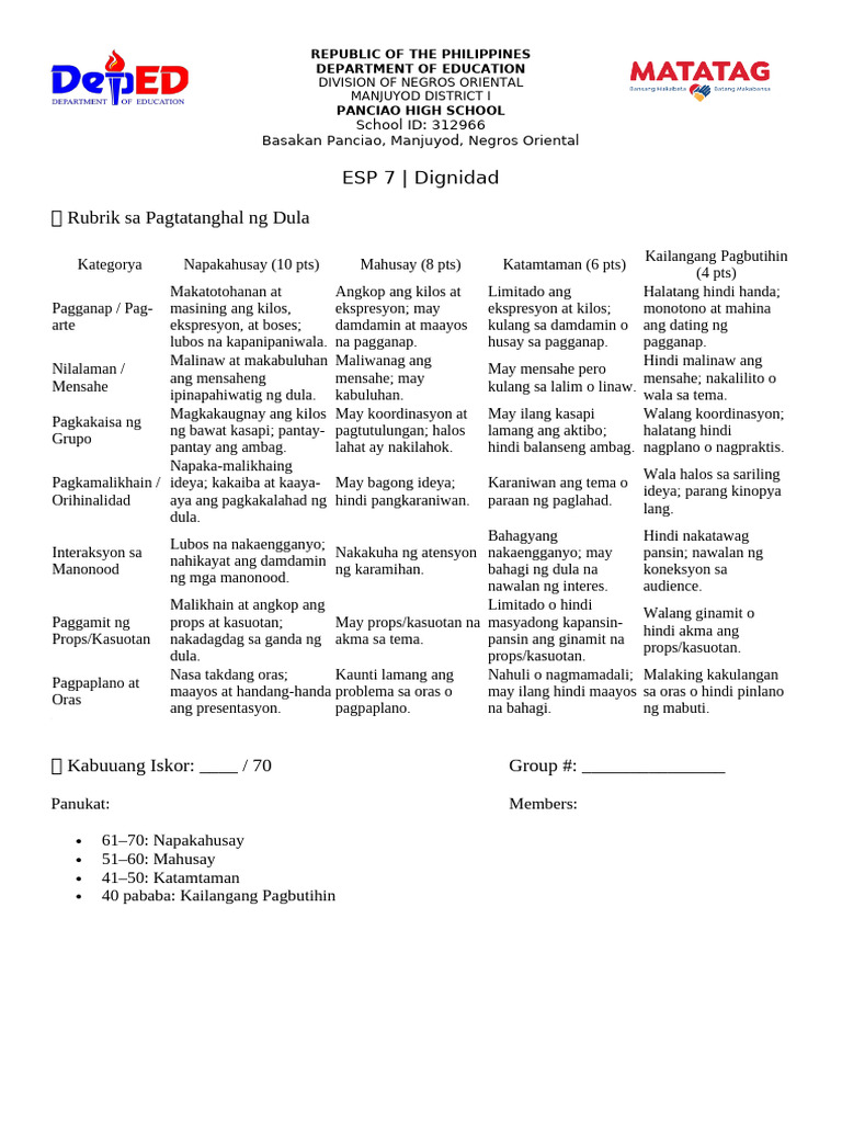 ESP Q1 - Dignidad Dula | PDF