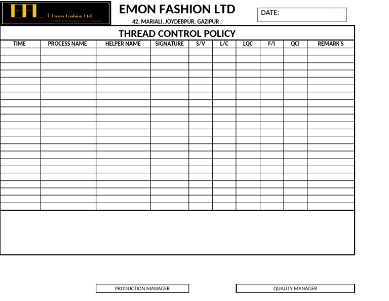 Emon Fashion Ltd Thread Control Policy | PDF