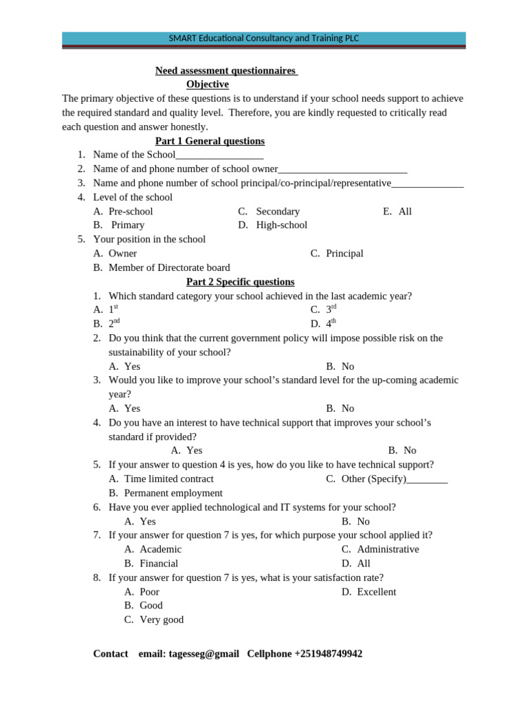 School Needs Assessment Questionnaire | PDF | Chess Theory | Chess