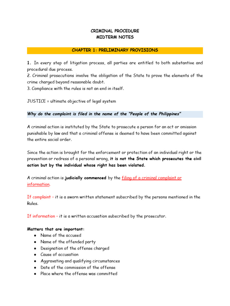 Criminal Procedure Midterm Notes | PDF | Crimes | Crime & Violence