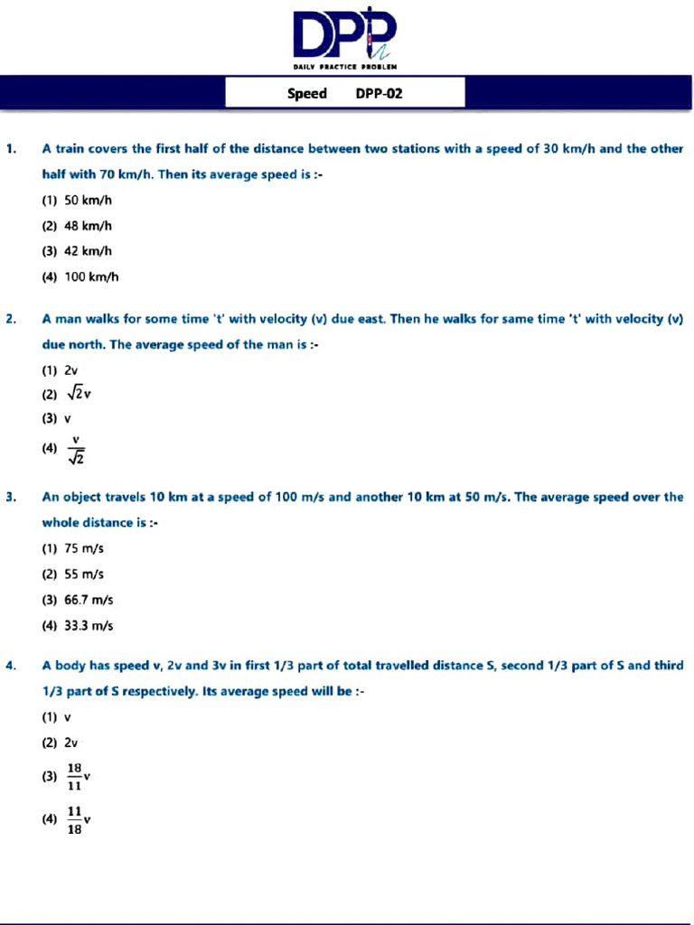 Average Speed Calculation Problems | PDF | Speed | Quantity