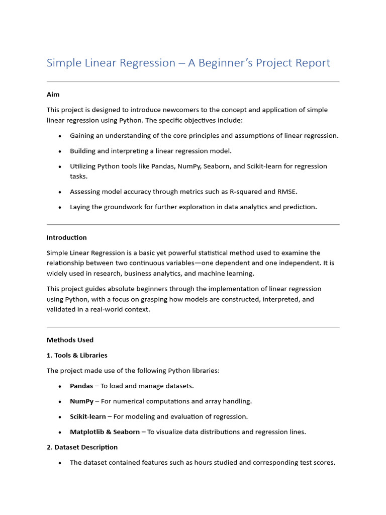 Simple Linear Regression for Beginners | PDF | Regression Analysis ...